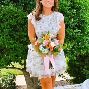 Mac Duggal White and Silver Mini Dress